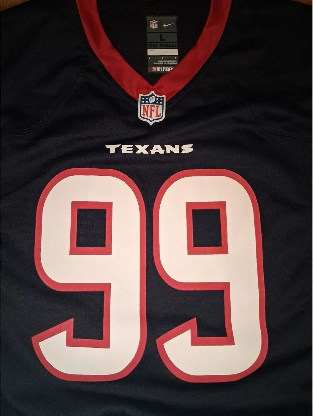 Nike JJ Watt 99 Texans NFL Jersey Large Blue On Field